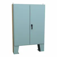 This NEMA 12 steel enclosure measures 60 x 48 x 11 inches and includes a panel. It features a solid hinged cover with a handle closure. Designed for indoor use to protect electrical controls and components from dust, dirt, and non-corrosive liquids. Knockouts are not provided