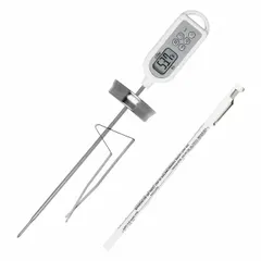 Waterproof LCD digital thermometer with ±1.8 °F or ±1 °C accuracy. Plastic case with LCD lens. NSF certified. Suitable for food safety monitoring in wet environments such as commercial dishwashers, fish or poultry processing, and meat inspection.