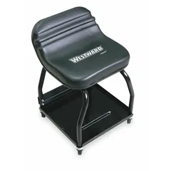 This WESTWARD creeper seat is a standard-duty, fixed model with a steel frame and a maximum load capacity of 300 lb. It is designed for stationary seated work in maintenance and repair settings, such as vehicle undercarriage tasks or assembly line positions where mobility is not required.