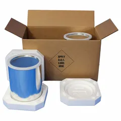 This kit includes a 275# rated corrugated box and inserts to safely ship two 1-gallon paint cans. The brown container is UN/USA D.O.T. approved with a solid UN rating of 4G/Y1.8/S, suitable for hazardous material transport in industrial and commercial applications.