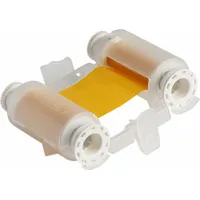 Yellow resin ribbon for printing solvent-resistant labels. Compatible with M710 printer series. RoHS compliant to 2011/65/EU. Used for industrial labeling applications requiring chemical resistance
