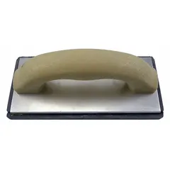 Tile float with a square-shaped rubber blade and a plastic handle. Used for spreading and smoothing grout or adhesive over tile surfaces during installation and finishing.