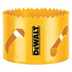 This DEWALT hole saw is a bi-metal, multi-material-cutting tool designed for use with a separate arbor. It features a 2-7/8-inch diameter, 4/5 teeth per inch, and a maximum cutting depth of 1-3/4 inches. Suitable for cutting wood, metal, and plastic in construction and maintenance applications.