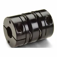 Double disc coupling for keyed shafts with 45 mm x 45 mm bore diameter and 79.4 mm outer diameter. Features a round bore with keyway, clamp-on mounting, aluminum hubs, and stainless steel discs. Suitable for motion-control applications requiring zero backlash and high torsional stiffness