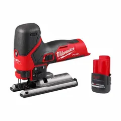 Cordless jigsaw with barrel grip, T-Shank blade compatibility, and orbital stroke action. Brushless motor delivers up to 3,000 strokes per minute. Suitable for cutting curves and shapes in wood, metal, and plastic for construction, remodeling, and fabrication tasks.