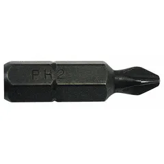 Impact-rated insert bit with #2 Phillips (PH2) tip and standard hex drive. Made from S2 steel for use with impact drivers in general fastening tasks such as construction, assembly, and maintenance.