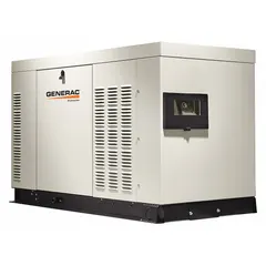 This liquid-cooled generator operates on natural gas or propane fuel, delivering three-phase 120/208V AC power at 104 A. It is suited for commercial or industrial standby applications where continuous backup power is required. The unit does not include a transfer switch and is not CARB compliant.