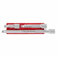 This wobble hand socket extension set features a 1/2 in drive size and 10 in overall length. The wobble design allows angled engagement with fasteners, reducing the need for a universal joint. Suitable for extending reach in tight or recessed areas with a ratchet or torque wrench.