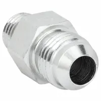 This rigid, straight steel adapter connects an O-Ring Boss (ORB) port to a JIC 37-degree flare port. It features male threads on both ends, with a 1/4 in ORB and 3/8 in JIC fitting size. Commonly used in hydraulic systems for transitioning between these sealing methods