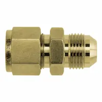 This brass compression fitting union connects two tubes of the same outside diameter in a straight line. The double-ferrule design provides a leak-tight seal in hydraulic, pneumatic, and instrumentation systems. Clean and bagged for immediate use. Compatible with Parker A-LOK fittings