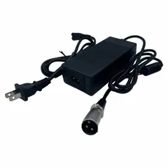 Plastic, black battery charger accessory for powered hand trucks. Designed to recharge batteries in material handling equipment used in industrial and warehouse environments.