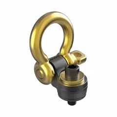 This side-pull die-flipping pivot and rotate hoist ring is used for lifting operations in tooling and die handling. It features a black oxide-coated steel construction, 1/2"-13 thread size, maximum capacity of 1,650 lb, and 180° pivot angle.