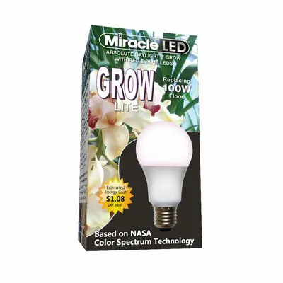 MIRACLE LED Grow Bulb: LED, A19, 120V, Blue/Full/Broad/Red - Plant Growth Bulbs