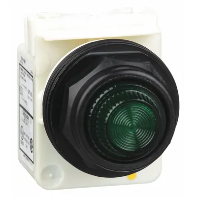 SCHNEIDER Pilot Light: 30 mm Panel Mounting Size, Green, Incandescent - Incandescent Pilot-Lights