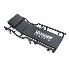 Steel-framed creeper with a 250 lb max load capacity, height range of 1-9/16 in to 7-7/8 in, and dimensions of 16-3/4 in x 5 in. Multi-adjustable headrest. Used for sliding under vehicles and equipment during maintenance and repair tasks.