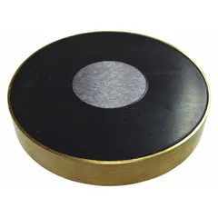 This 2-pole cup ceramic magnet has an outside diameter of 2 1/2 in and a thickness of 0.4 in, with a maximum pull force of 16.8 lbf. The encased design protects the ceramic element, making it suitable for lifting, holding, and separating ferrous materials in industrial settings such as machining, material handling, and assembly.