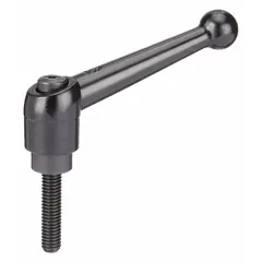 Ball-style adjustable handle with threaded stud, zinc body with steel thread. Thread size 3/8"-16, length 95 mm. Used for clamping, positioning, and adjusting machinery components in jigs, fixtures, and assembly equipment.