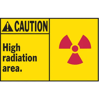 BRADY Label: Polyester, Adhesive Sign Mounting, 3 1/2 in x 5 in Nominal Sign Size - Caution: High Radiation Area. Signs