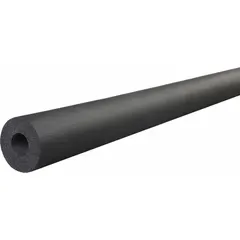 This Buna-N/PVC straight tube insulation is designed for thermal and condensation control on piping systems. It features a 1 1/4 in inner diameter and 1 7/8 in wall thickness, in a 6 ft unslit length. The black foam is plenum rated for use in air-handling spaces. Typical applications include insulation on chilled water, refrigerant, and HVAC lines where oil resistance is required.