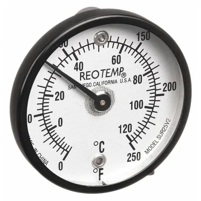 REOTEMP Magnetic Dial Thermometer: 0°F to 250°F /-20°C to 120°C - General Purpose Magnetic-Back Dial Thermometers