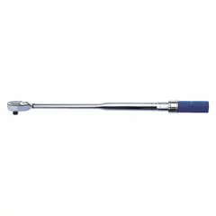 This ratcheting micrometer torque wrench has a 3/4-inch square drive and a torque range of 60 to 300 foot-pounds. It is used for tightening fasteners to a specified torque value in applications such as heavy equipment assembly, truck maintenance, and structural steel work.