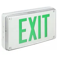 Exit Sign: Green, 2 Faces, Aluminum, Not Battery Powered, 8 1/2 in Overall Ht, 13 7/8 in Overall Wd (MPN LV S W 2 G 120/277 UM 4X)