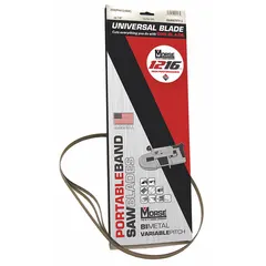 Portable band saw blade with 12/16 tooth configuration, 1/2 in blade width, and 0.02 in thickness. Sold in a pack of 3. Suitable for cutting thick metal in fabrication, maintenance, and repair applications.