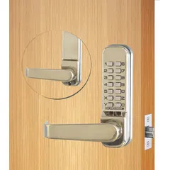 The CODELOCKS CL410-SS is a mechanical push button lockset constructed from stainless steel. It provides keyless entry without electronic wiring or batteries, suitable for interior or exterior doors in commercial and industrial settings. This lockset is ADA compliant and offers no key override option.