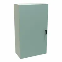 Steel washdown enclosure rated NEMA 12/3R/4 for indoor or outdoor use. Measures 42 x 24 x 12 inches with a solid hinged cover secured by latches. Designed to protect electrical components from dust, falling dirt, rain, and hose-directed water. Knockouts are not included
