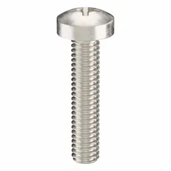Pan head machine screws with M2.5x0.45 thread, 12 mm length, made from 18-8 stainless steel with a plain finish. Phillips drive with #1 drive size. Supplied in a 100-piece pack. Used for fastening metal parts in machinery and equipment assembly.