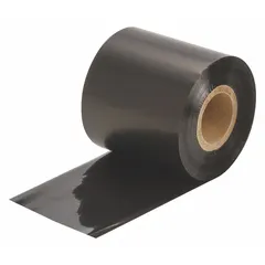 Black resin ribbon for industrial label printing. Scratch-resistant and RoHS compliant. Compatible with i7100 printer series. Used for asset tracking, cable identification, and safety labeling.
