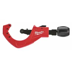 This metal tubing cutter is designed for cutting copper tubing in plumbing, HVAC, and refrigeration applications. It features a spring-loaded shear mechanism with a spring return for clean cuts. Cutting capacity is 1/2 in to 2 5/8 in OD. Tool length is 9 in.