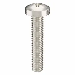 This M8x1.25 pan head machine screw is 40 mm long, made from 316 stainless steel with a plain finish, and features a Phillips drive with #4 drive size. It is used for general assembly, machinery, and panel mounting in corrosive or marine environments.