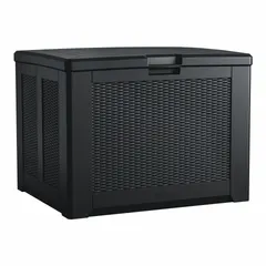 This resin deck box offers 9.9 cu ft of storage capacity for outdoor items such as cushions, gardening tools, and pool supplies. The Charcoal color and resin construction provide weather resistance for use on decks, patios, and gardens. Dimensions: 36 1/2 in W x 33 1/4 in H.
