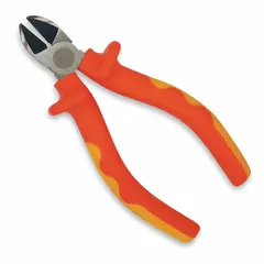 Flush-cut insulated diagonal-cutting pliers with straight oval jaw. Jaw length and width 1/2 in, overall length 5 1/4 in. Designed for cutting wire and small components in electrical work where insulation provides protection against live circuits.