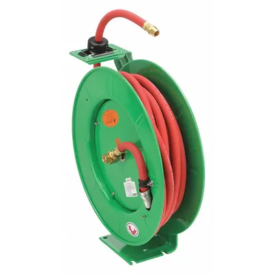 SPEEDAIRE Spring Return Hose Reel: 50 ft (1/2 in I.D.), 3/8 in MNPT x 1/2 in MNPT - Standard Air or Water Spring-Return Hose Reels