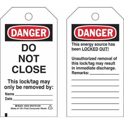 BRADY Danger Tag: Danger, Do Not Remove Tag, Polyester, Remarks, Write-On Surface - Safety
