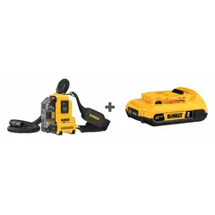 Cordless dust extractor for dry pickup of debris and fine dust. Features a HEPA filter, 19 cfm airflow, and a 0.06 gal plastic tank. Includes one 2.0 Ah battery and bare tool. Suitable for portable dust control in workshops and construction sites.