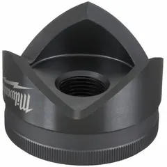 Round knockout punch and die set for creating 2 in diameter holes in mild steel sheet metal up to 12 ga thickness. Used in electrical panel fabrication, enclosure building, and metalworking for conduit or cable entry openings.