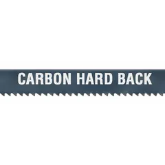 Carbon steel band saw blade for straight cuts. Length 7 ft 9 in, hard back type. Cuts wood, plywood, aluminum, plastic, and soft metal. Used in woodworking and light metal fabrication.