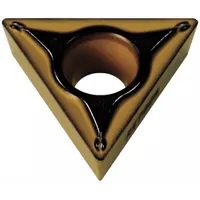 Triangle (T) indexable turning insert for lathe turning operations. The triangular shape provides multiple cutting edges for general-purpose machining of metals. Suitable for use in automotive, aerospace, and other metalworking applications