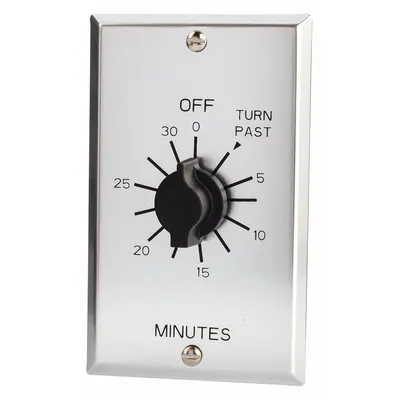 TORK Spring-Wound Timer: 30 min Max, 5 min Min, SPDT, 125V AC, Wall Plate Included - Spring-Wound Mechanical Timers with Wall Plates