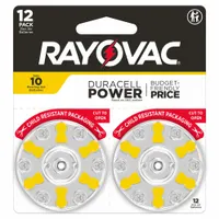 RAYOVAC Hearing Aid Batteries: 10 Battery Size, Zinc Air, 100 mAh Capacity, 1.4V DC, 0.224 in Dia (MPN 10CR-12ROVUS)