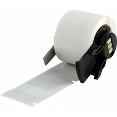 White matte vinyl wraparound label measuring 2-7/16 x 1 inch, designed for wire gauges from 16 AWG to 8 AWG. Compatible with the M611 printer series and requires M61-R4310 ribbon. Used for cable identification in electrical panels, machinery, and control systems.