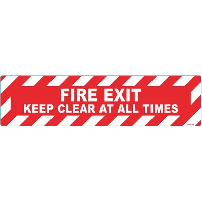 STRANCO Anti-Slip Floor Sign: Vinyl, Adhesive Sign Mounting, 6 in x 24 in Nominal Sign Size - Fire Exit, Keep Clear At All Times Floor Signs