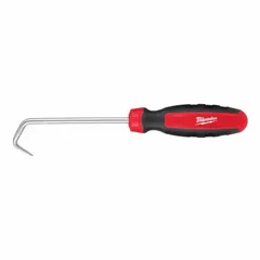 Single-end pick with a steel shaft and angle/hook tip. Metal construction with a plastic screwdriver-style handle. Tip thickness is 1.84 mm. Used for removing and installing hoses, gaskets, and seals in maintenance and repair tasks.