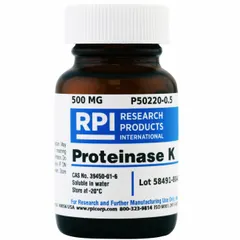 This lab-grade protease inhibitor is supplied as a powder in a glass container. It is BSE/TSE free and suitable for use in molecular biology applications such as DNA or RNA purification, where it digests proteins and inactivates nucleases.