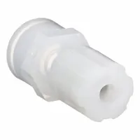 Compression x FNPT adapter for connecting 1/4 in OD PFA tubing to 1/2 in female NPT ports. Made of FDA-approved PFA for corrosion resistance and purity in food-grade, pharmaceutical, and chemical processing applications