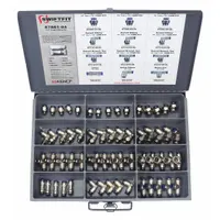 This 60-piece kit includes brass push-to-connect fittings in connector, elbow, tee, and union shapes. Used for assembling or maintaining pneumatic tubing systems in compressed air networks
