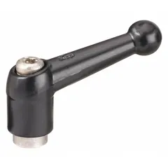 Ball-style adjustable handle with threaded hole, zinc body and stainless steel thread. Thread size 1/4"-20, length 39 mm. Used for clamping, positioning, and adjusting machinery components in industrial settings such as jigs, fixtures, and machine guards.